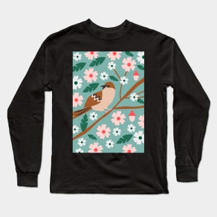 Cute sparrow in spring Long Sleeve T-Shirt